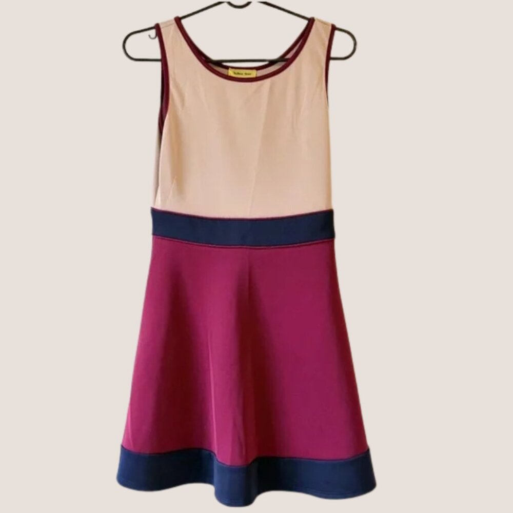 Yellow Star Cream, Navy. and Burgundy Casual Dress